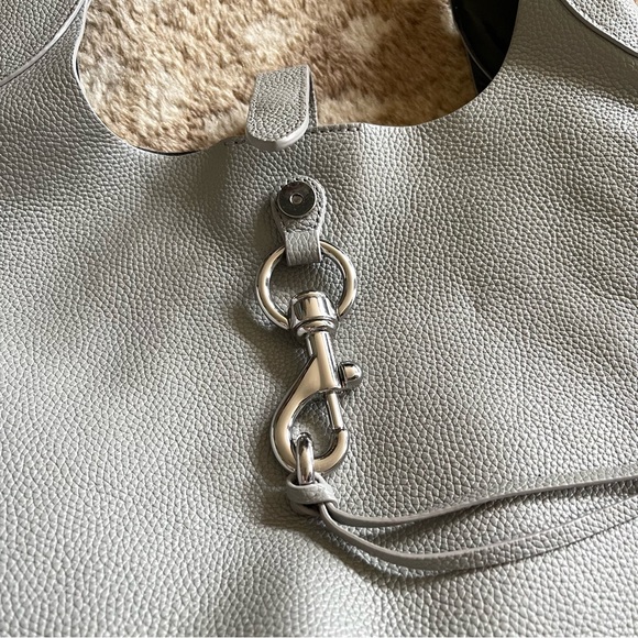 Rebecca Minkoff Megan Leather Boho Hobo Shoulder Bag In Perla Gray - Picture 14 of 16